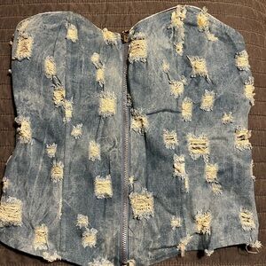 Distressed Denim Bustier Top